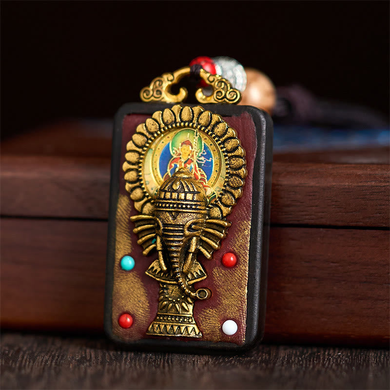 Tibetische Ebenholz Kette Ganesha Frieden Buddha Anhänger Schmuck Edelsteine