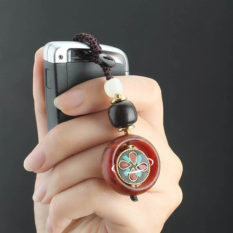 Schlüsselanhänger Ebenholz Kleeblatt Buddha-Auge Glücksbringer Handy spirituell Schutz