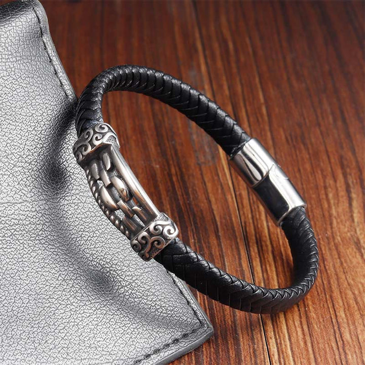 Armband Leder Chain Link – Balance schwarzes Leder Metalldetails Herren Schmuck