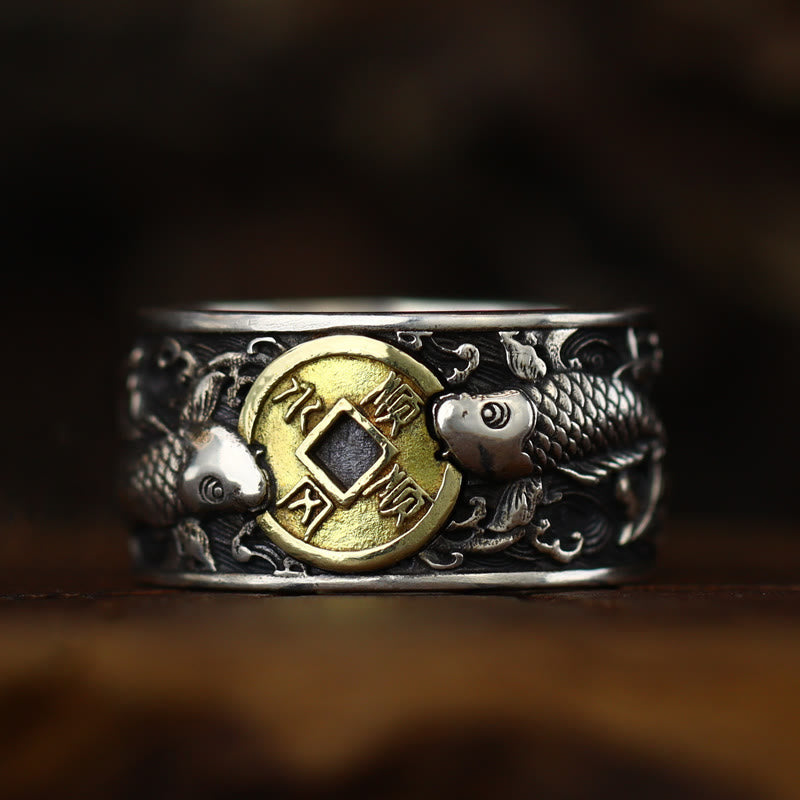 Ring 925 Silber Kupfermünze Amulett Feng Shui Glück Wohlstand