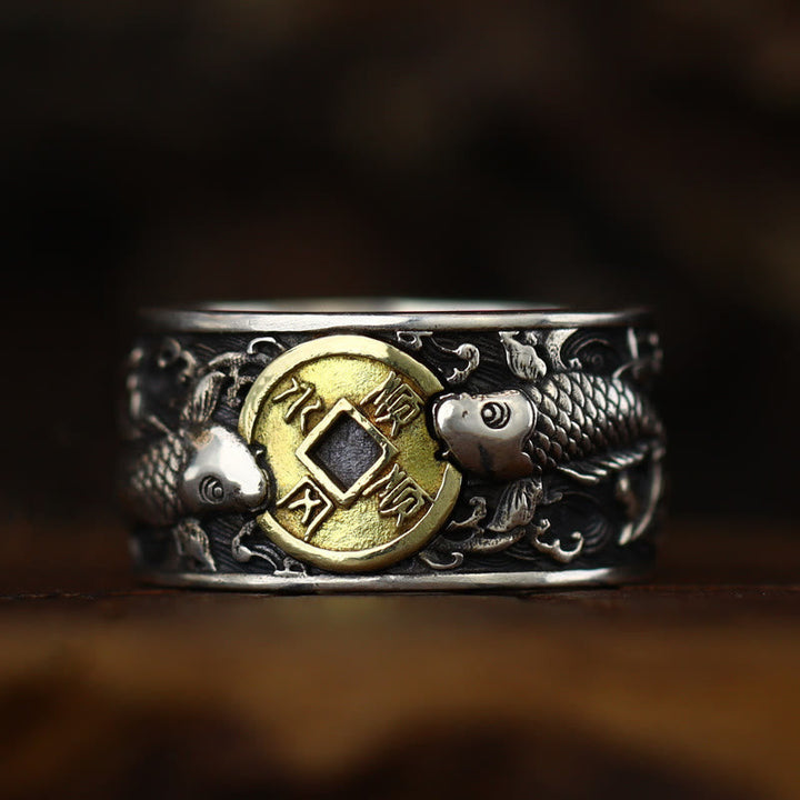Ring 925 Silber Kupfermünze Amulett Feng Shui Glück Wohlstand