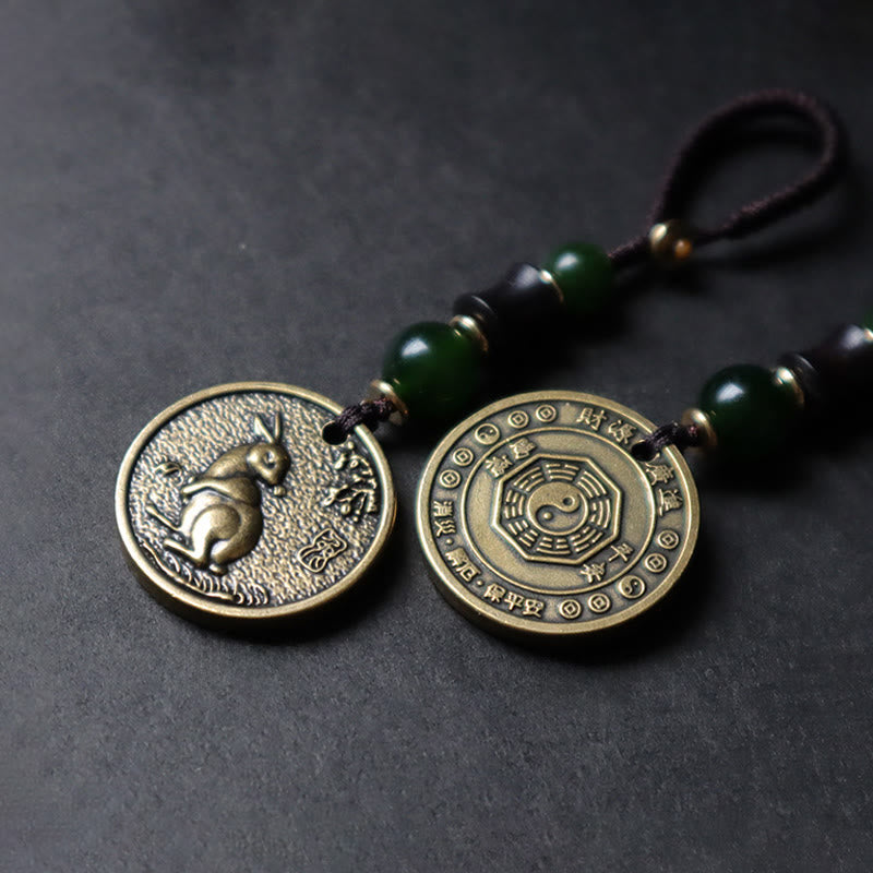 Schlüsselanhänger Pferd Bagua Kupfer Feng Shui Glücksbringer Jade Perlen spirituell