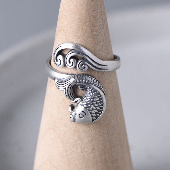 Ring 925 Silber Koi Fisch Design für Glück Wohlstand Fengshui