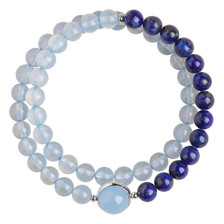 Armband Lapislazuli Aquamarin Heilung Doppelreihe Perlen Silber Anhänger Handgelenk