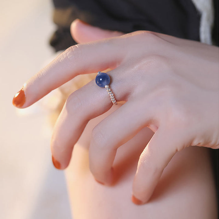 Ring 925 Silber Blauer Achat Heilung Kraft Energie getragen Hand