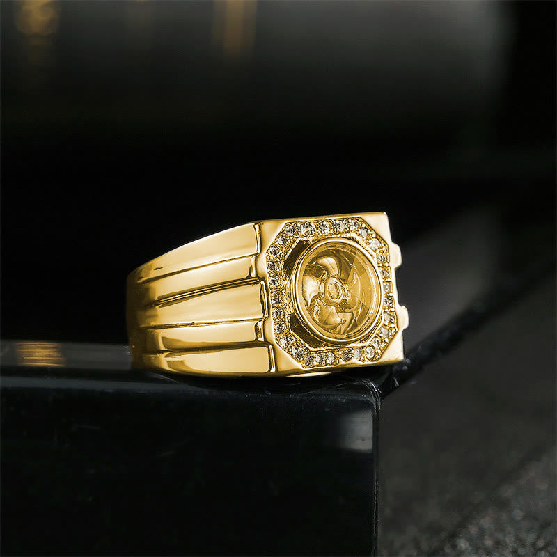 Goldener Ring Kupfer Vergoldet Windmühle Heilung Symbol Kraft Wohlstand