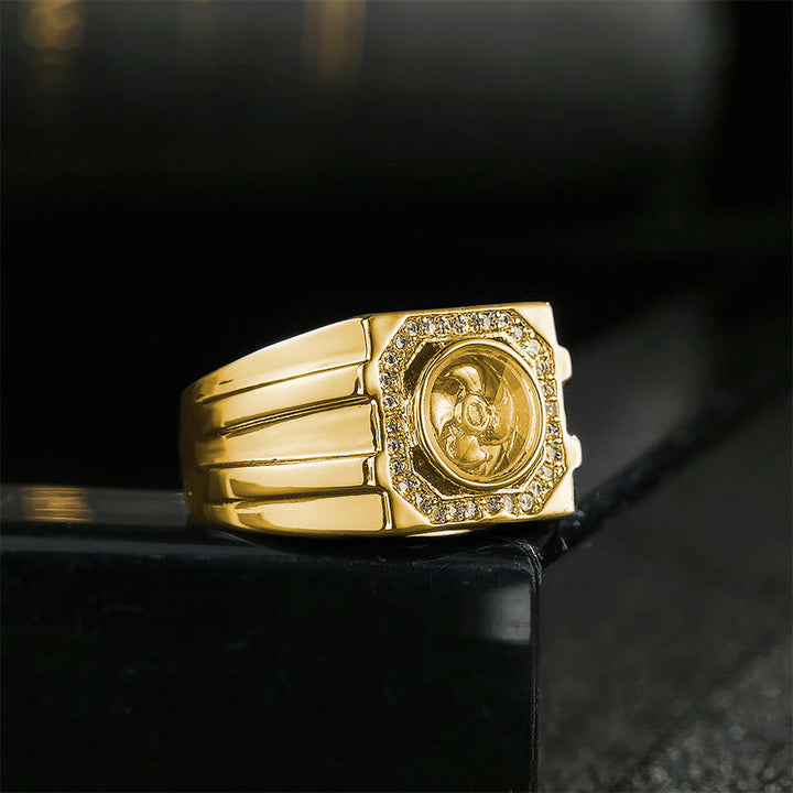 Goldener Ring Kupfer Vergoldet Windmühle Heilung Symbol Kraft Wohlstand