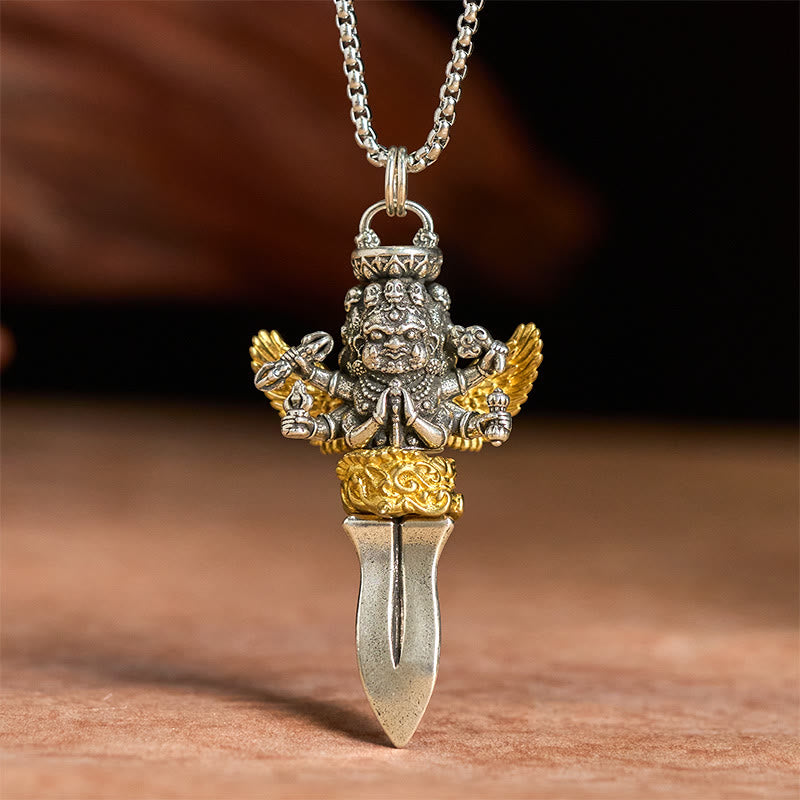 Silber Kette Kupfer Vajra Drei Köpfe Tibet Anhänger Heilung