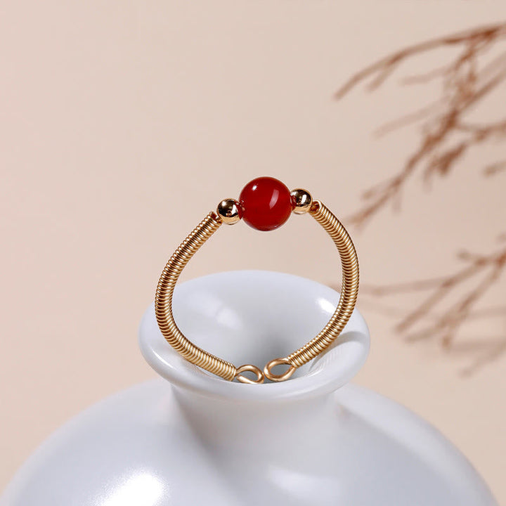 Ring Kupfer Naturstein Perle Heilung rot Glück Fengshui