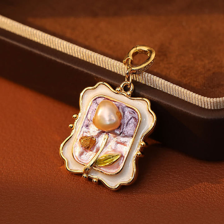 Blume Anhänger goldene Kette Perle Kupfer Heilung Naturstein Schmuck