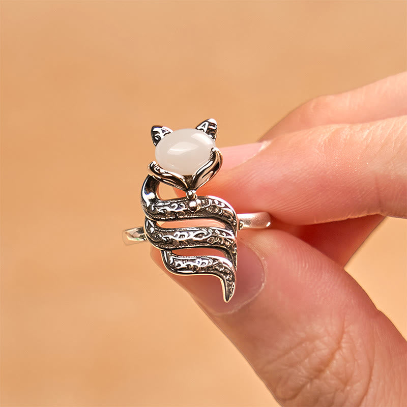 Ring Kupfer Fuchskopf Heilung mit Jade Stein Fengshui Schutz