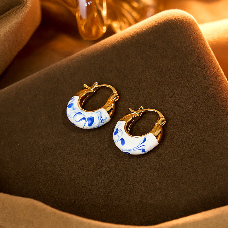 Ohrringe Kupfer Emaille Heilung Glück Creolen Blau Weiß Goldfarben Boho Schmuck