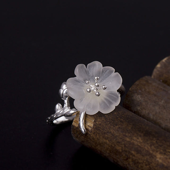 Ring 925 Silber Kristall Blume Heilung Edelstein Schmuck Blüte