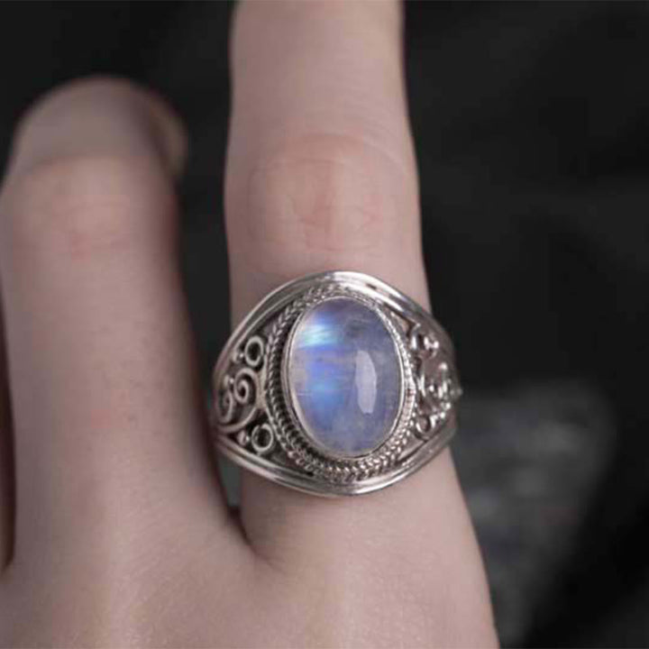 Ring 925 Silber Mondstein Heilung blauer Stein Fengshui Energie