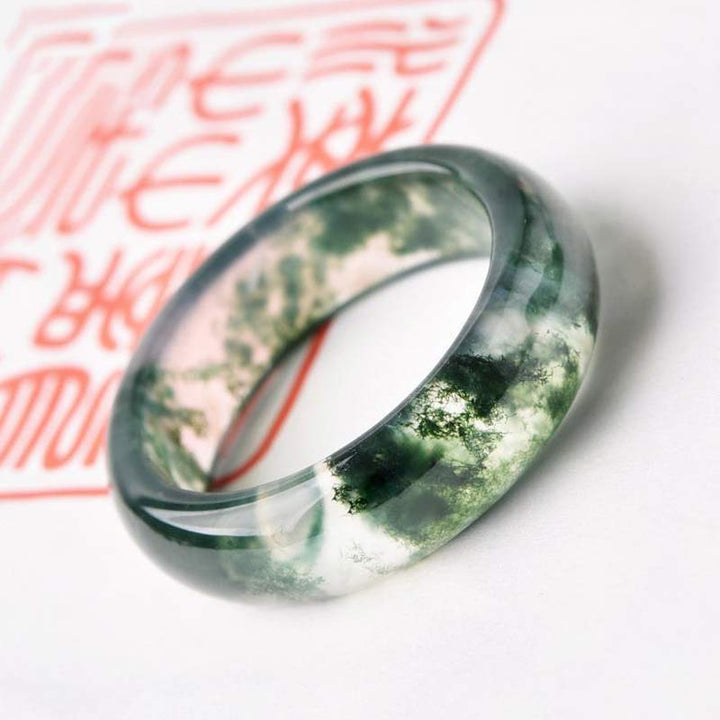 Moosachat Ring Heilung Balance grüner Naturstein Schutz Energie