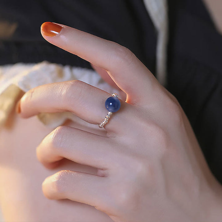Ring 925 Silber Blauer Achat – Heilung getragen am Finger Schmuck