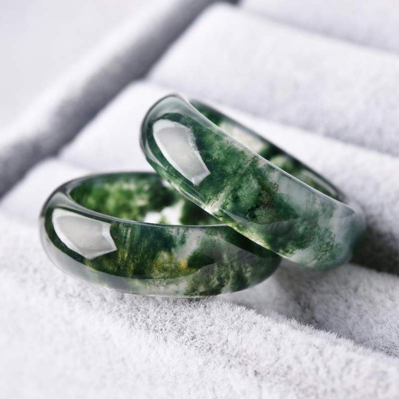 Moosachat Ring Heilung Balance grüner Jade Edelstein Schmuck Spirituell