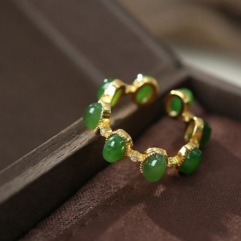 Hetian Jade Ring 925 Silber Grün Feng Shui Heilung Glück