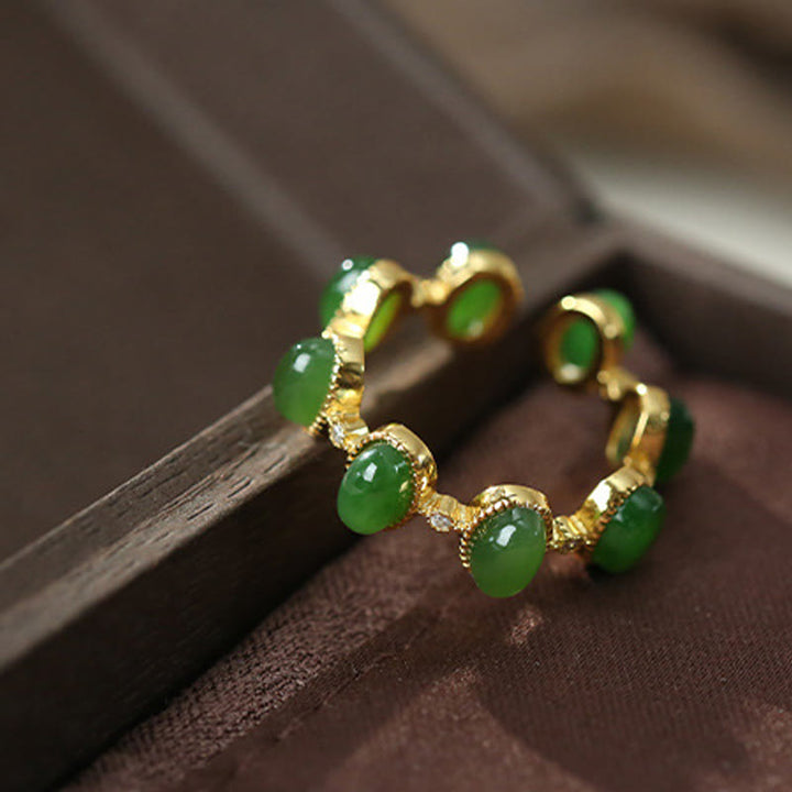 Hetian Jade Ring 925 Silber Grün Feng Shui Heilung Glück