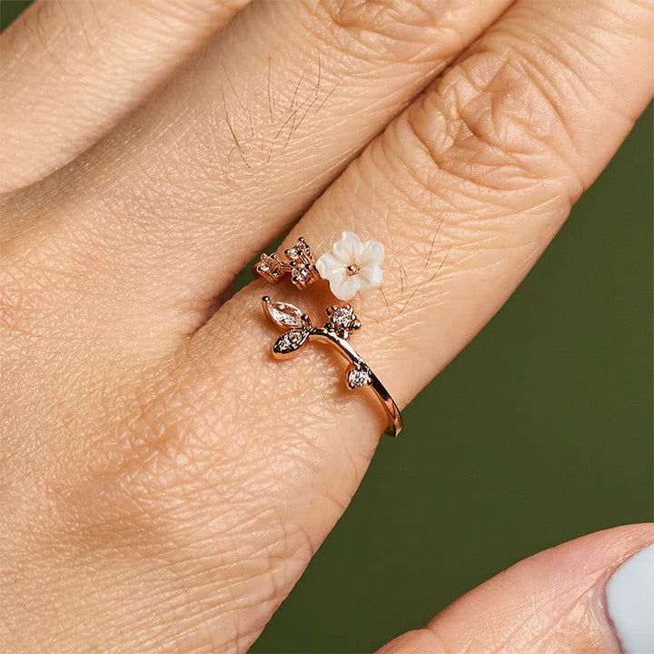 Kupferring mit weißer Blume Heilung Schmuck elegant tragbar Boho