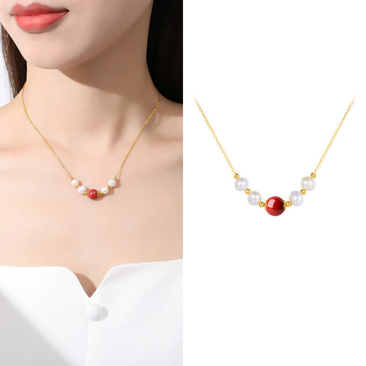 Zinnober Kette Perle rot weiß Heilung Sterlingsilber am Hals elegant