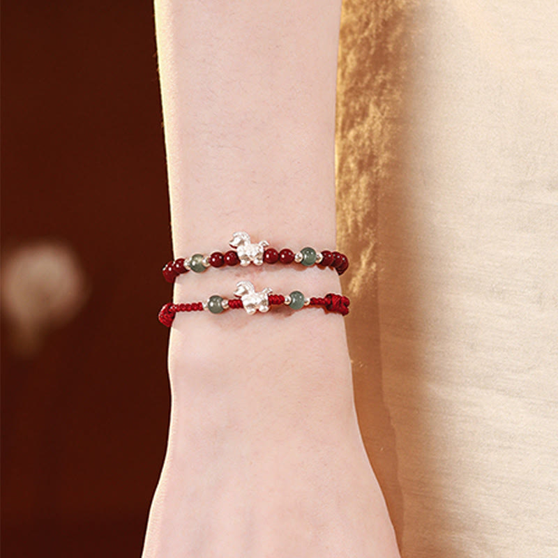 Armband Zinnober Jade Pixiu Silber Handgelenk Fengshui Schutz Glück