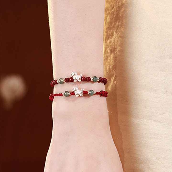 Armband Zinnober Jade Pixiu Silber Handgelenk Fengshui Schutz Glück