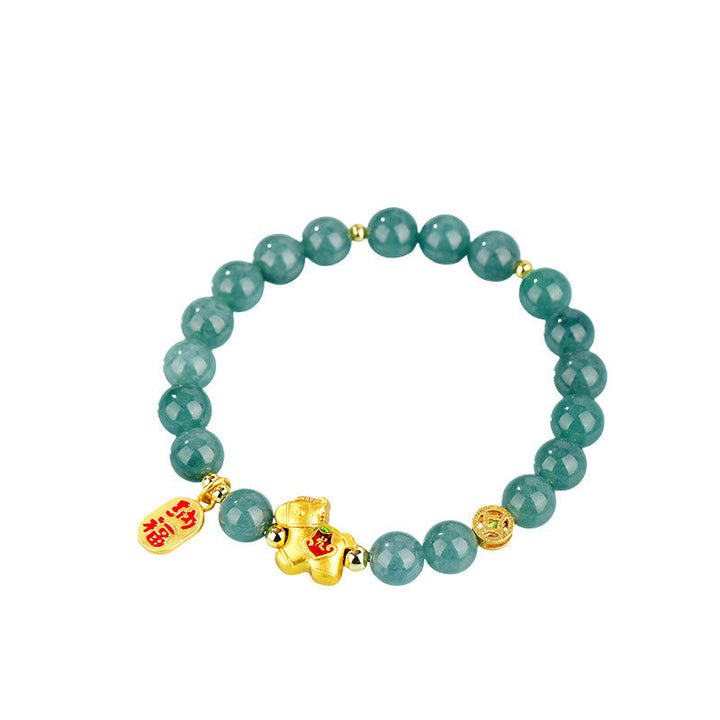 Armband Jade – Fülle & Wohlstand mit goldenem Pixiu Glücksanhänger Perlen