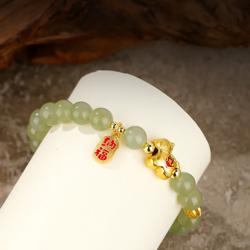 Armband Jade Jahr Des Pferdes – Fülle mit goldenem Pferd Anhänger Glück