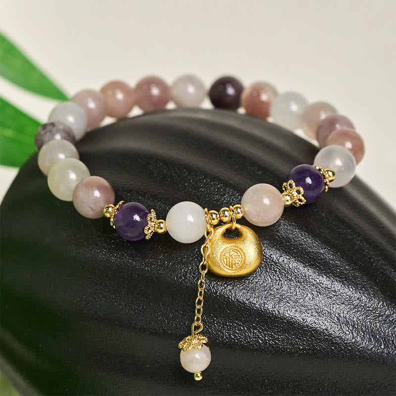 Armband Jade Fu-Zeichen Amethyst Perlen goldener Anhänger Glück Schutz