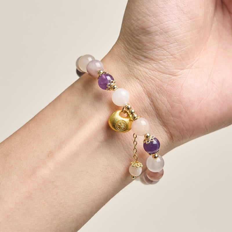 Armband Jade Fu-Zeichen Amethyst Perlen Gold Anhänger Glück Handgelenk getragen