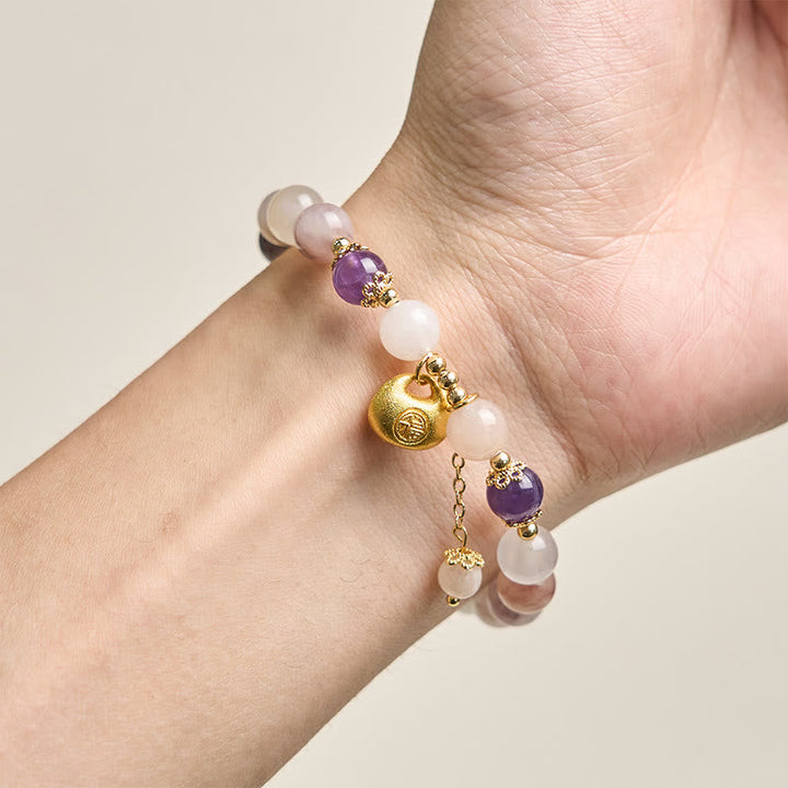 Armband Jade Fu-Zeichen Amethyst Perlen Gold Anhänger Glück Handgelenk getragen