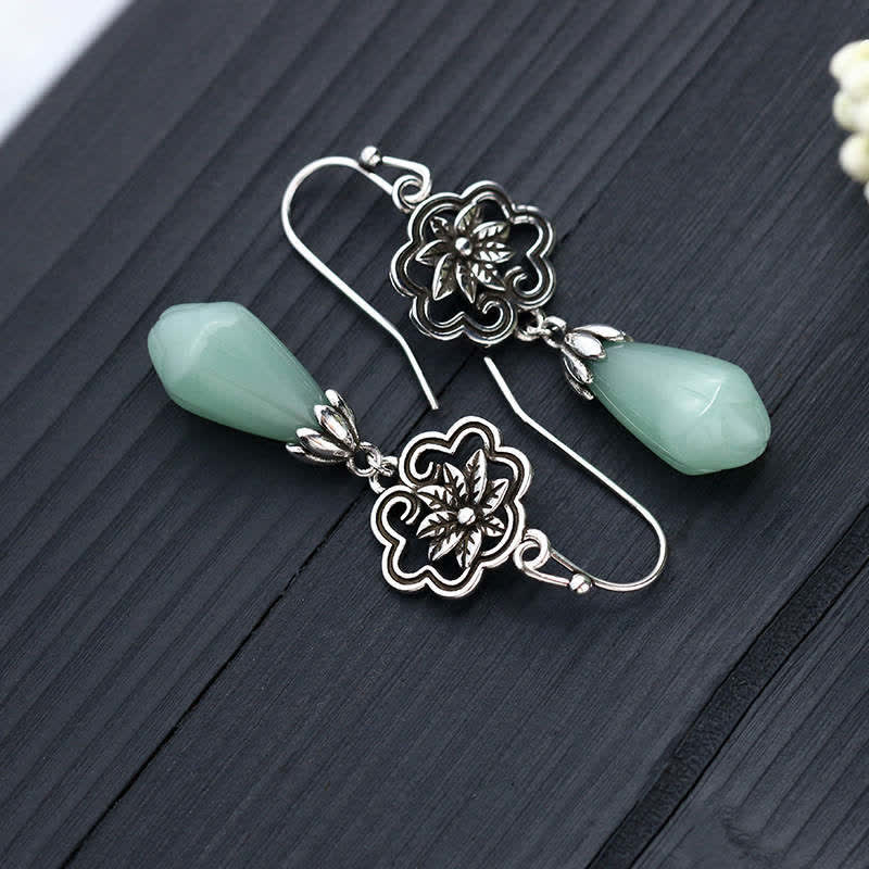 Ohrringe Jade Magnolie Silber Tropfen Boho Schmuck spirituell Ohrhänger