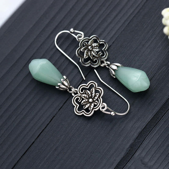Ohrringe Jade Magnolie Silber Tropfen Boho Schmuck spirituell Ohrhänger