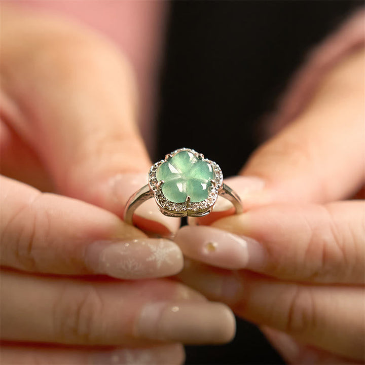 Ring Kupfer Jade Blume grüner Stein Fengshui Symbol Glück Schmuck
