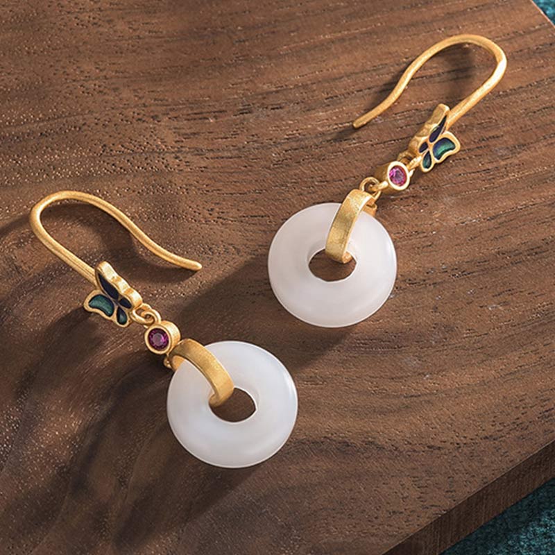 Ohrringe Jade Schmetterling Kupfer weiß Donut Boho Schmuck spirituell Ohrhänger