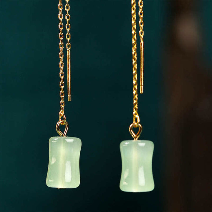 Ohrringe Jade Bambus grün gold Durchzieher elegant Boho Schmuck spirituell