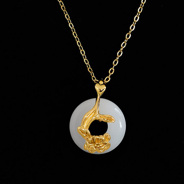 Hetian Jade Kette Pfingstrose Gold Anhänger Symbol Frieden Naturstein