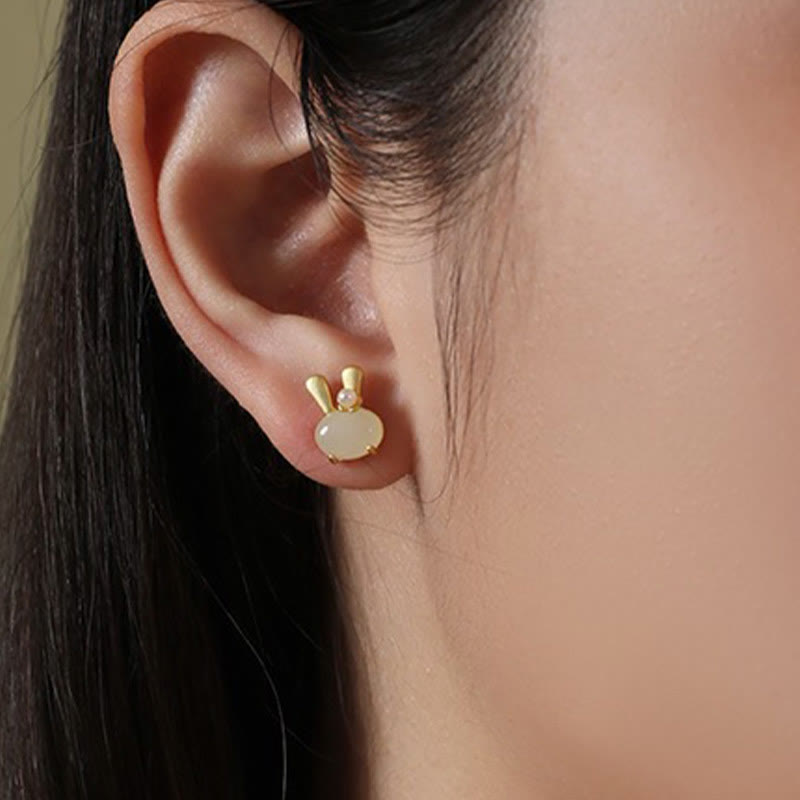 Ohrringe Hetian-Jade Hase Perle – Fülle getragen zarter Boho Schmuck spirituell