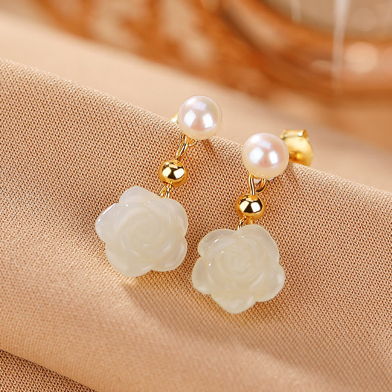 Ohrringe Jade Perle Blume – Glück