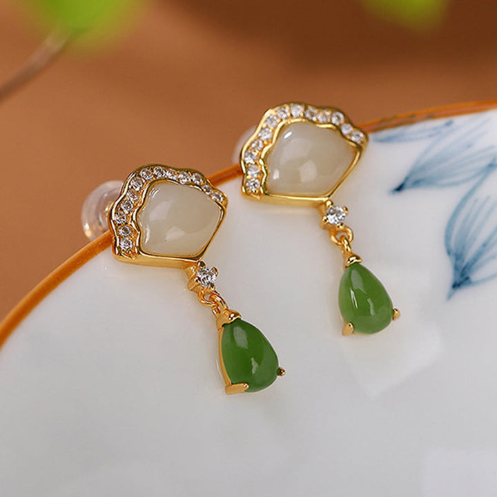 Ohrringe Jade Fächer Tropfen – Glück Gold Boho Schmuck spirituell Ohrhänger