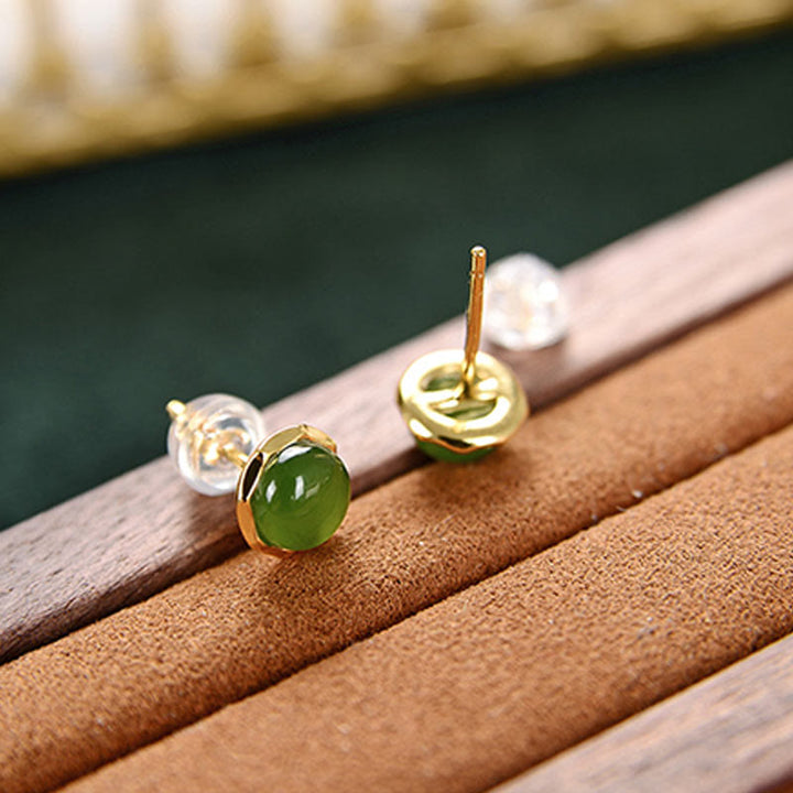 Ohrringe Hetian Jade Silber Glück grüne Edelsteine Ohrstecker spirituell Schmuck