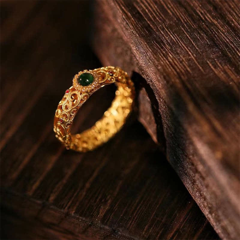 Goldener Ring 925 Silber Jade – Erfolg & Glück mit grünem Jade