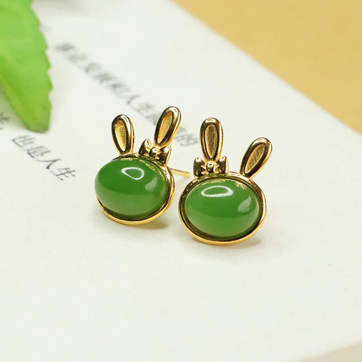 Ohrringe Jade Hase Glück Gold grüne Ohrstecker Boho Schmuck spirituell