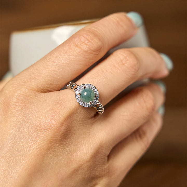 Ring Hetian Jade Ruyi mit Kristallen Glück Schutz Fengshui Talisman