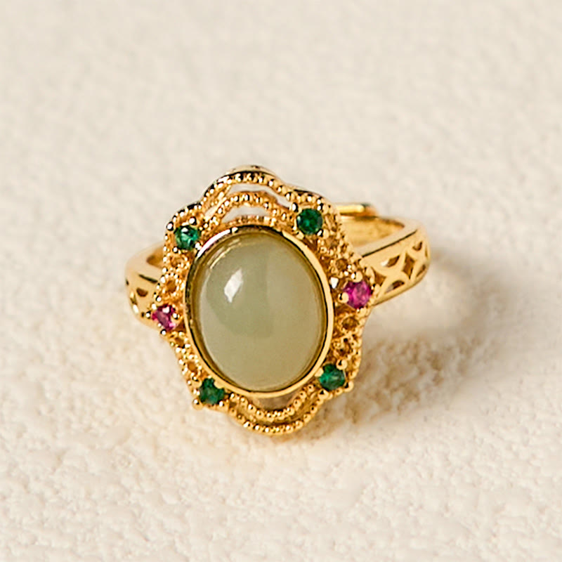 Kupfer Ring Jade Ei Glück Fengshui Schutz Fingerring