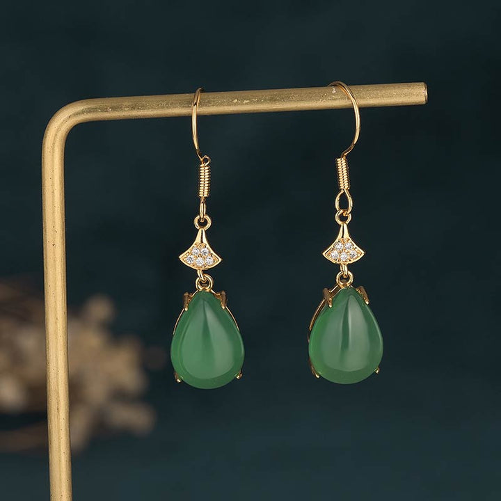 Ohrringe Jade Tropfen Glück grüne Edelstein Ohrhänger Gold spirituell Boho