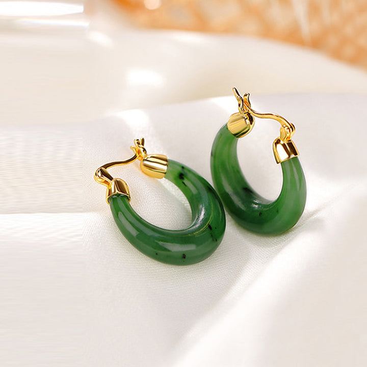 Hetian Jade Ohrringe grün Gold Creolen Glück Boho Schmuck spirituell