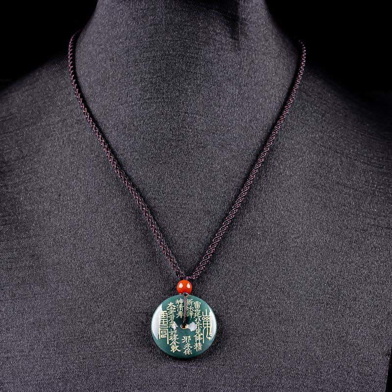 Jade Kette mit Pixiu Glückmünze Anhänger grüner Stein Glück