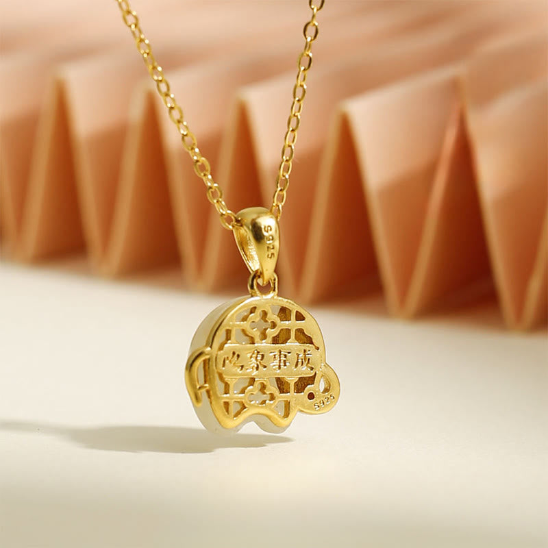 Goldene Kette mit Hetian Jade Elefant Anhänger Sterlingsilber Glück